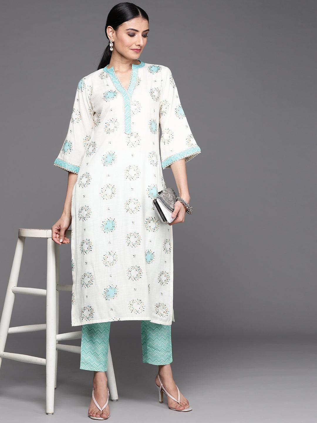 Blue Printed Rayon Trousers - ShopLibas