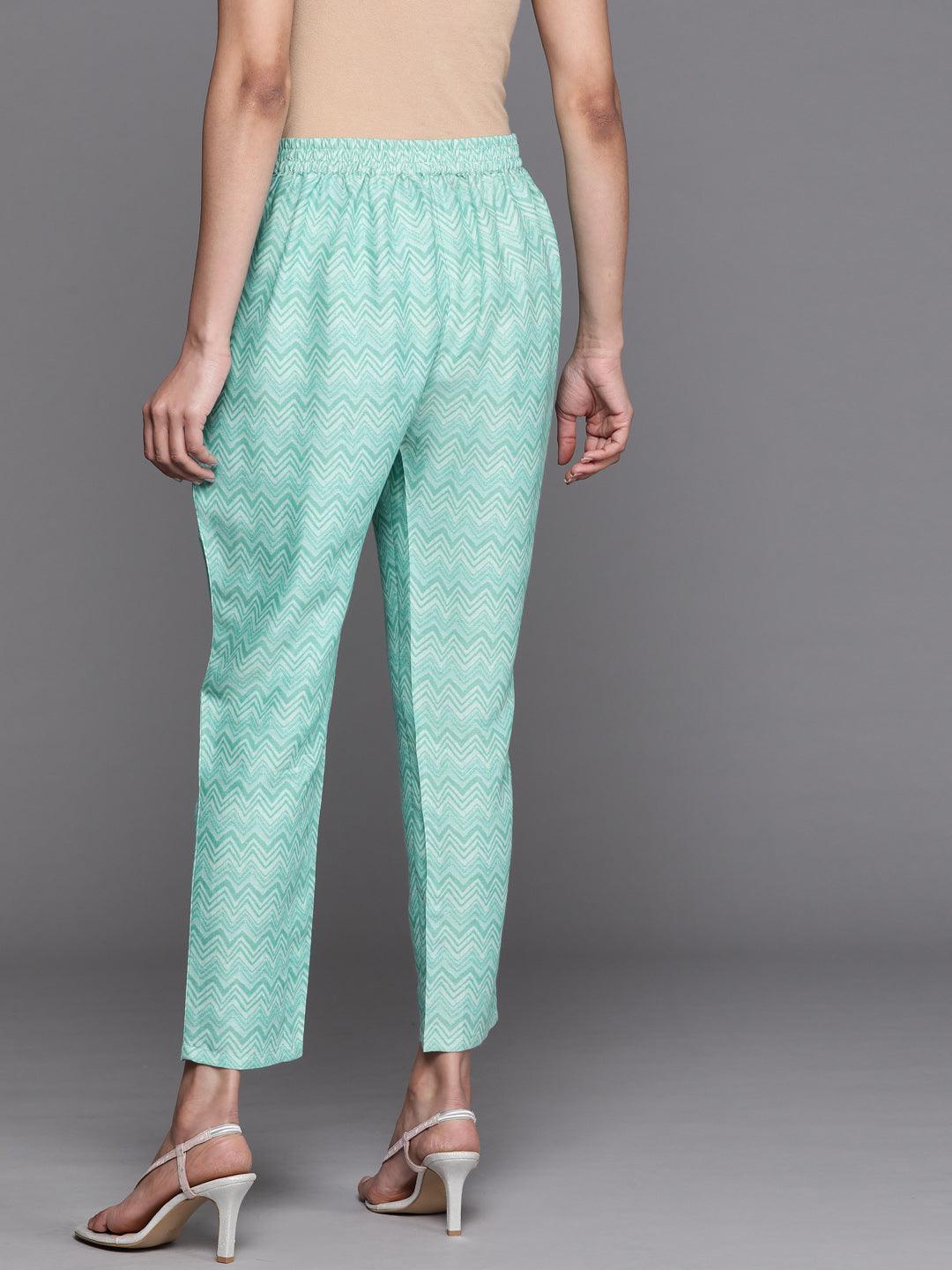 Blue Printed Rayon Trousers - ShopLibas