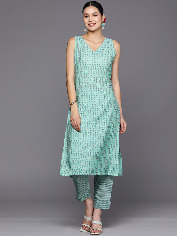 Blue Printed Silk Blend Straight Kurta Set With Trousers - ShopLibas