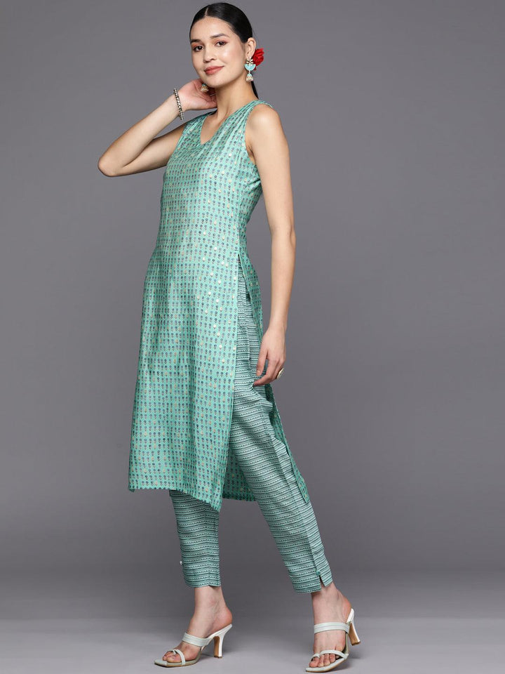 Blue Printed Silk Blend Straight Kurta Set With Trousers - ShopLibas