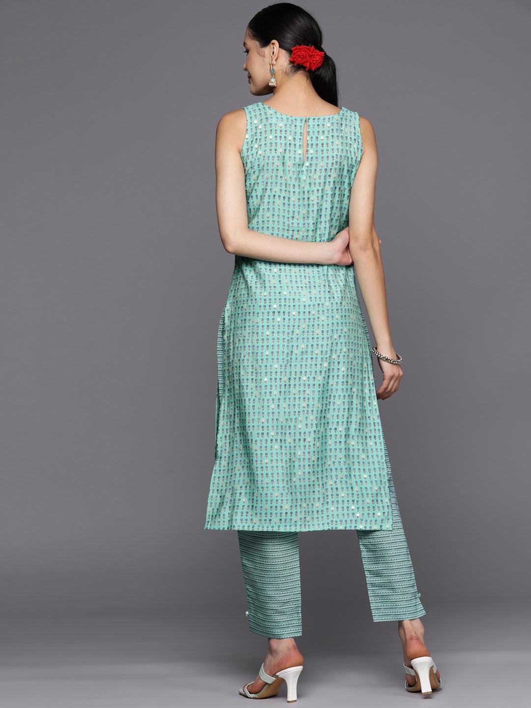 Blue Printed Silk Blend Straight Kurta Set With Trousers - ShopLibas