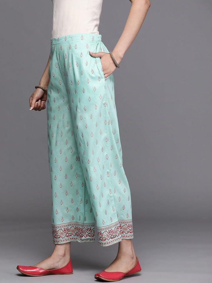 Blue Printed Silk Palazzos - ShopLibas