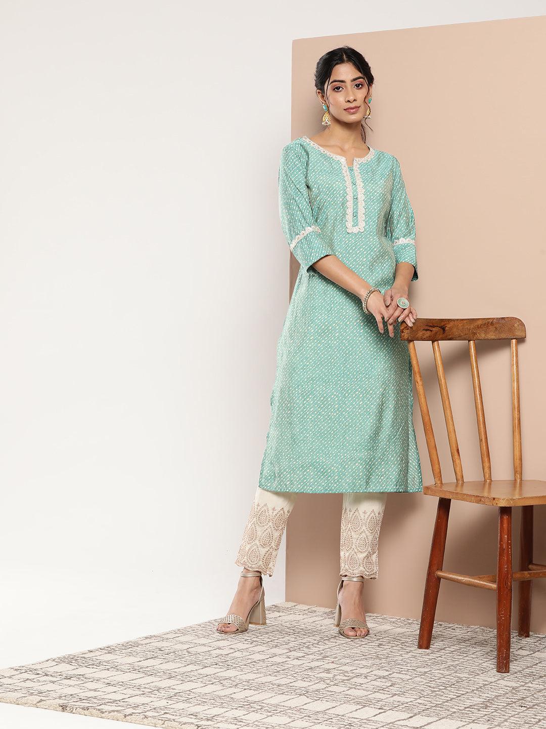 Blue Printed Silk Straight Kurta - ShopLibas