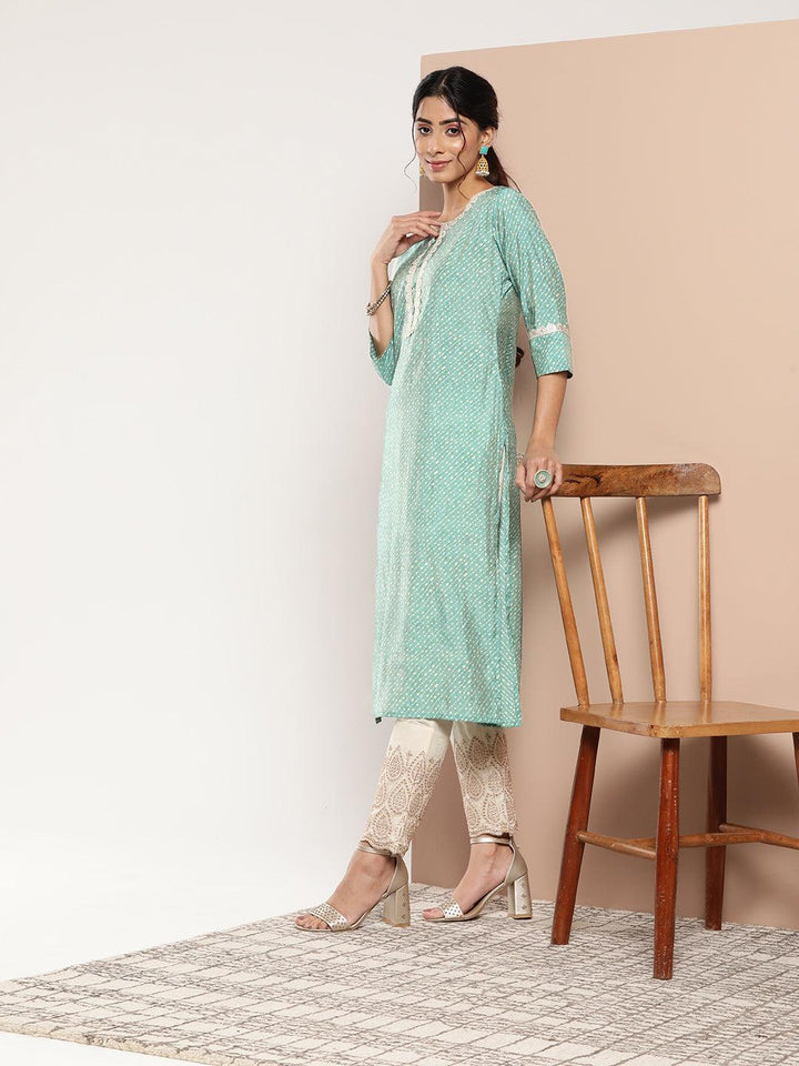 Blue Printed Silk Straight Kurta - ShopLibas