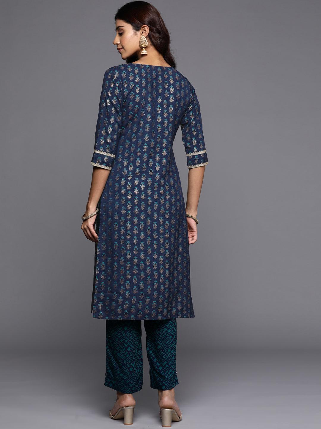 Blue Printed Silk Straight Kurta - ShopLibas