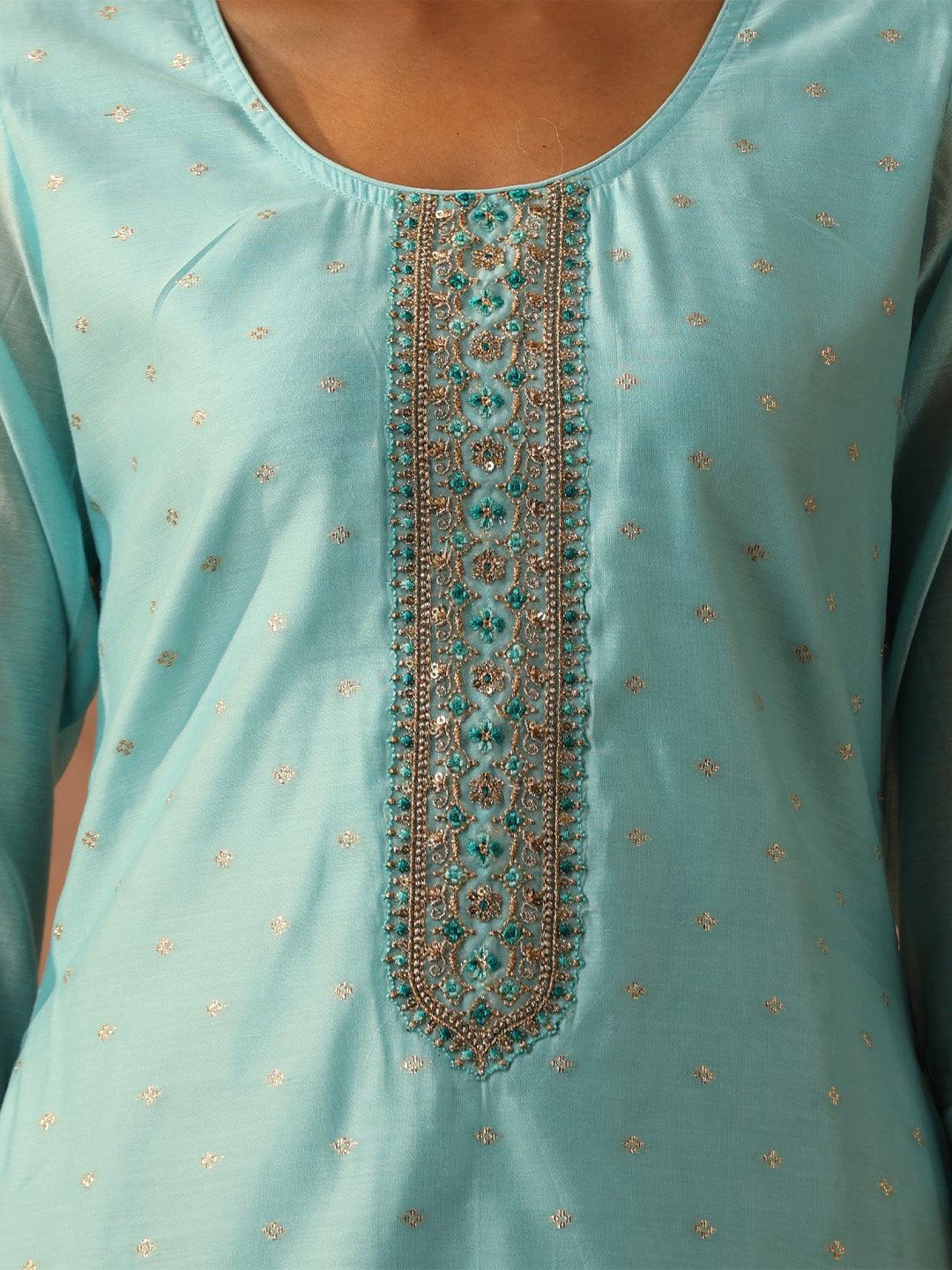 Blue Embellished Chanderi Silk Straight Kurta