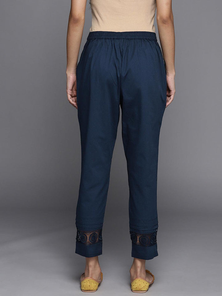 Blue Solid Cotton Trousers - ShopLibas