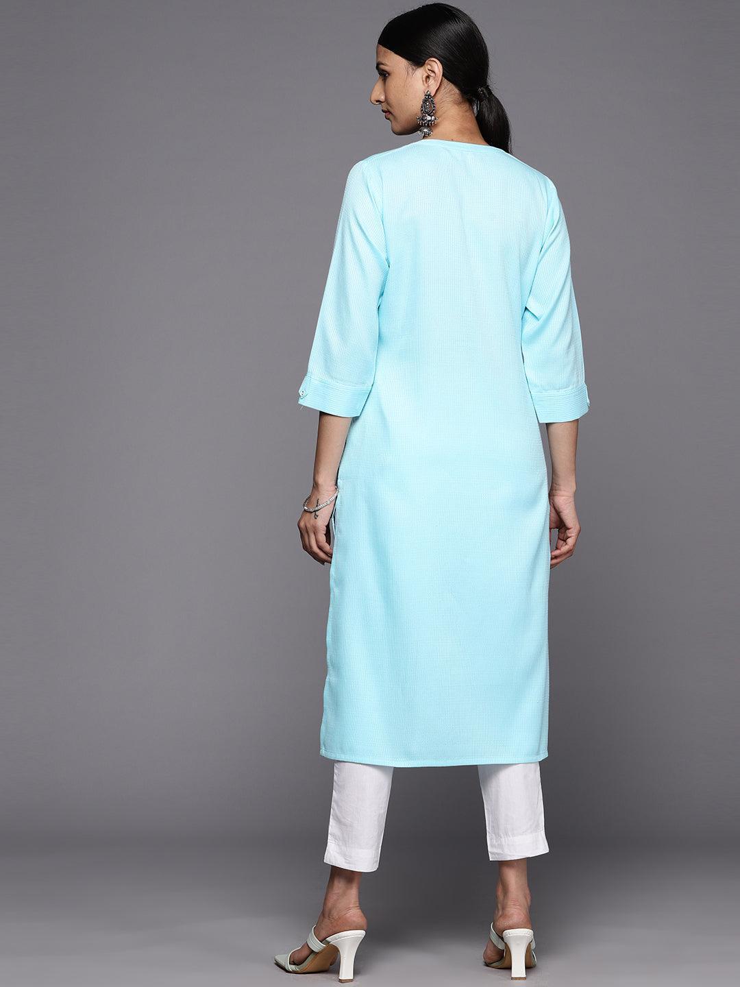 Blue Solid Rayon Straight Kurta