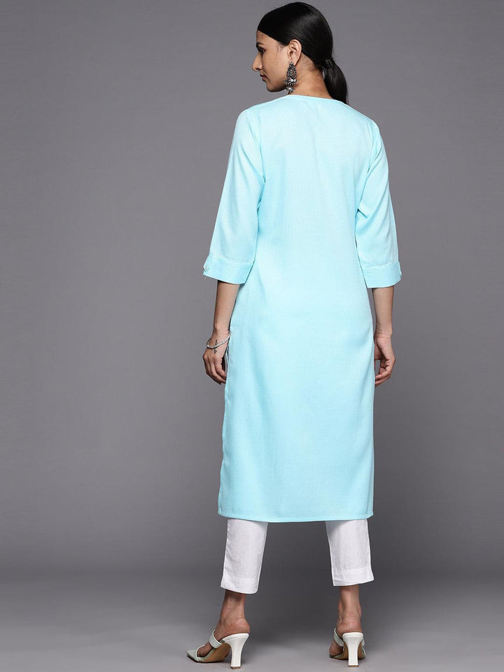 Blue Solid Rayon Straight Kurta - ShopLibas