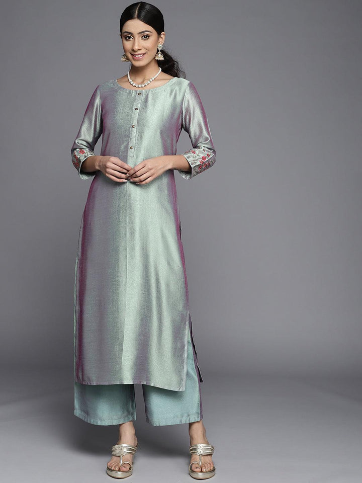 Blue Solid Silk Kurta - ShopLibas