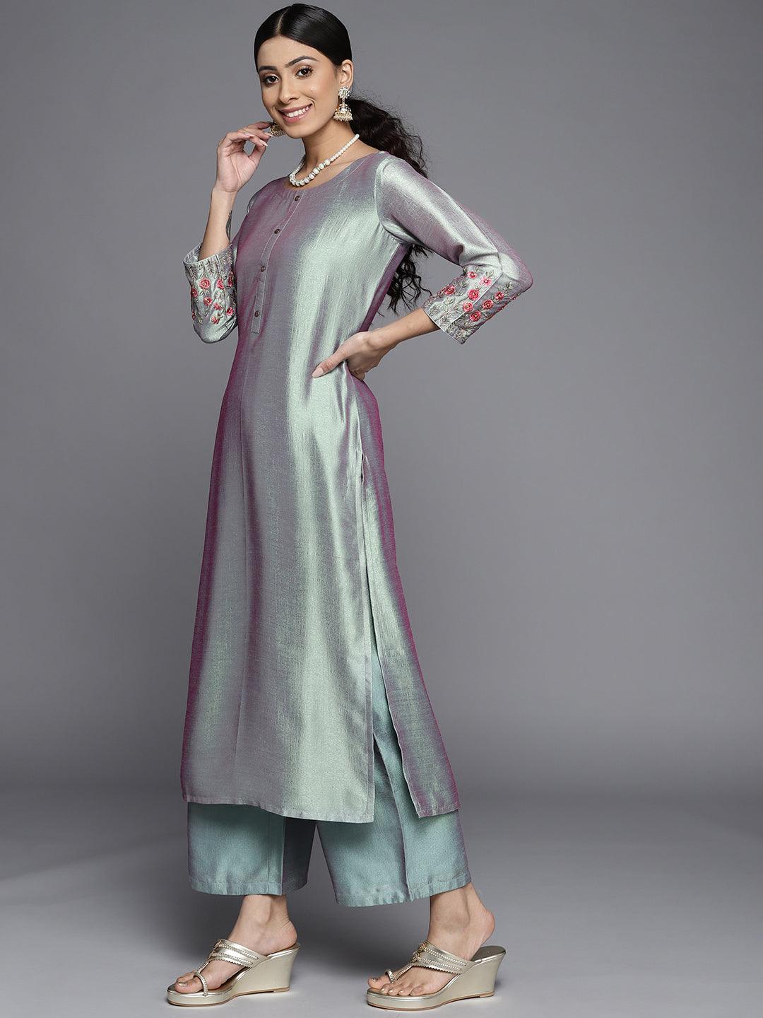 Blue Solid Silk Kurta - ShopLibas