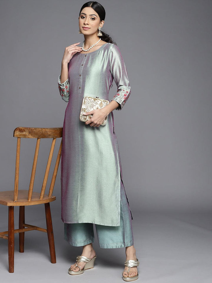 Blue Solid Silk Kurta - ShopLibas