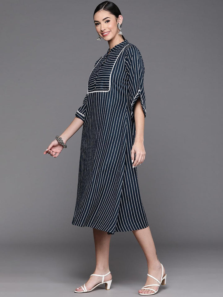 Blue Striped Cotton Dress - ShopLibas