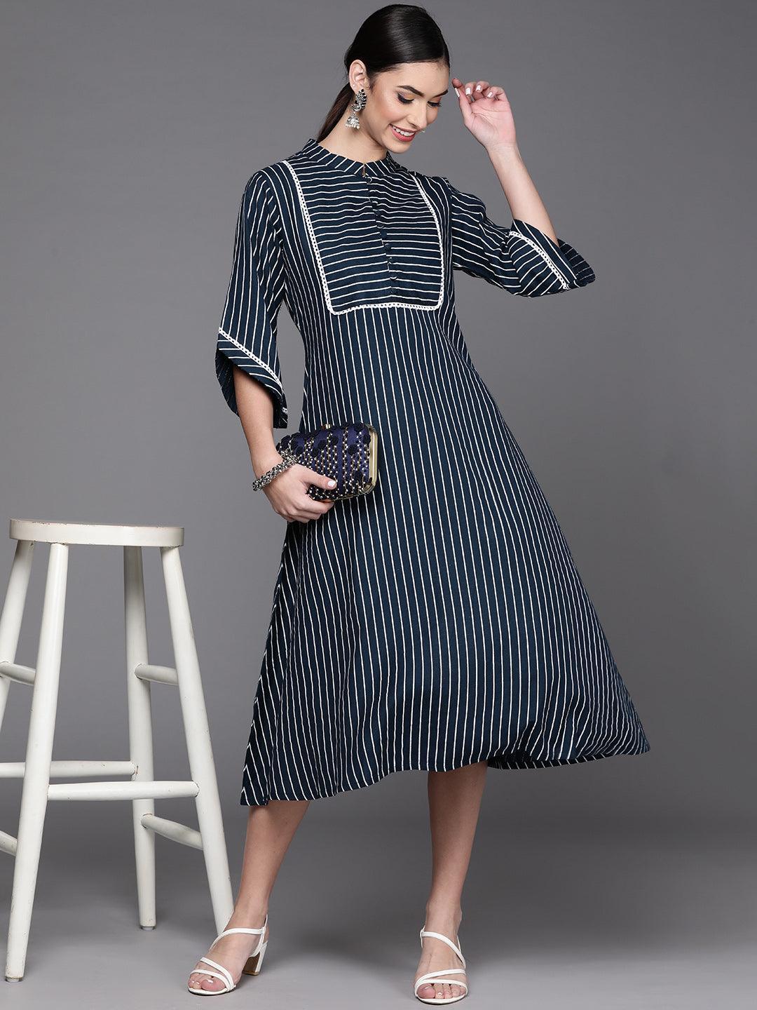 Blue Striped Cotton Dress - ShopLibas