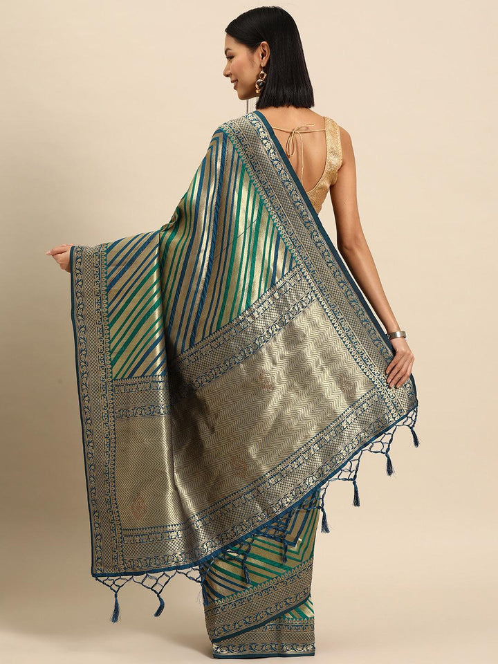 Blue Woven Design Brocade Saree - Libas