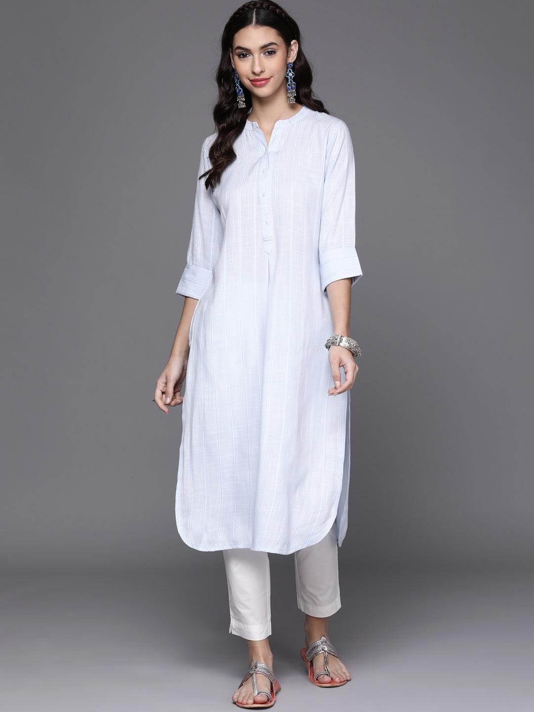 Blue Woven Design Rayon Kurta