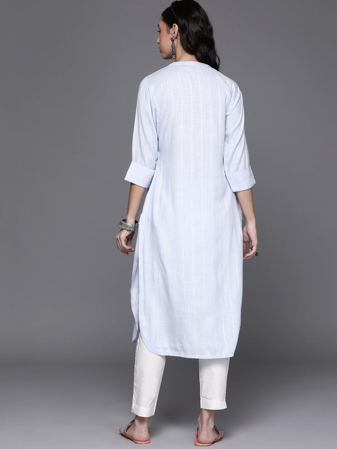 Blue Woven Design Rayon Kurta