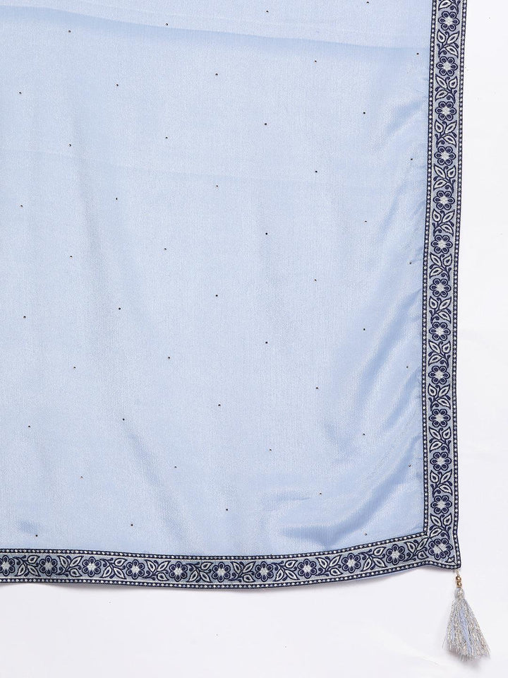 Blue Woven Design Silk Blend Straight Kurta With Trousers & Dupatta - Libas