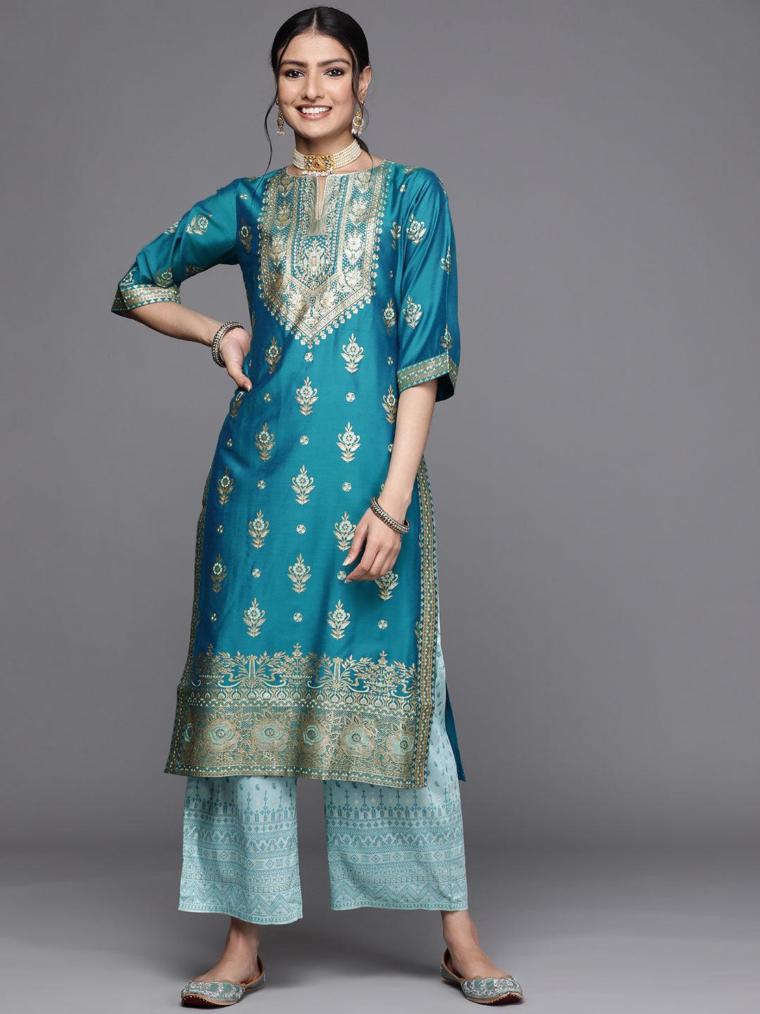 Blue Yoke Design Chanderi Silk Kurta