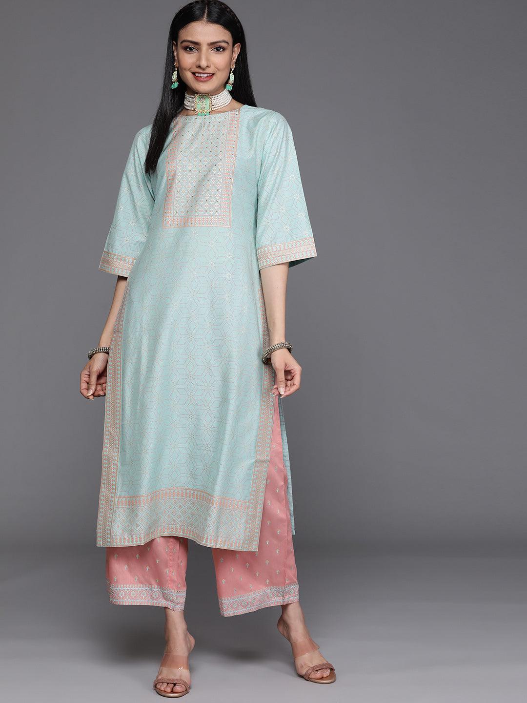 Blue Yoke Design Chanderi Silk Kurta