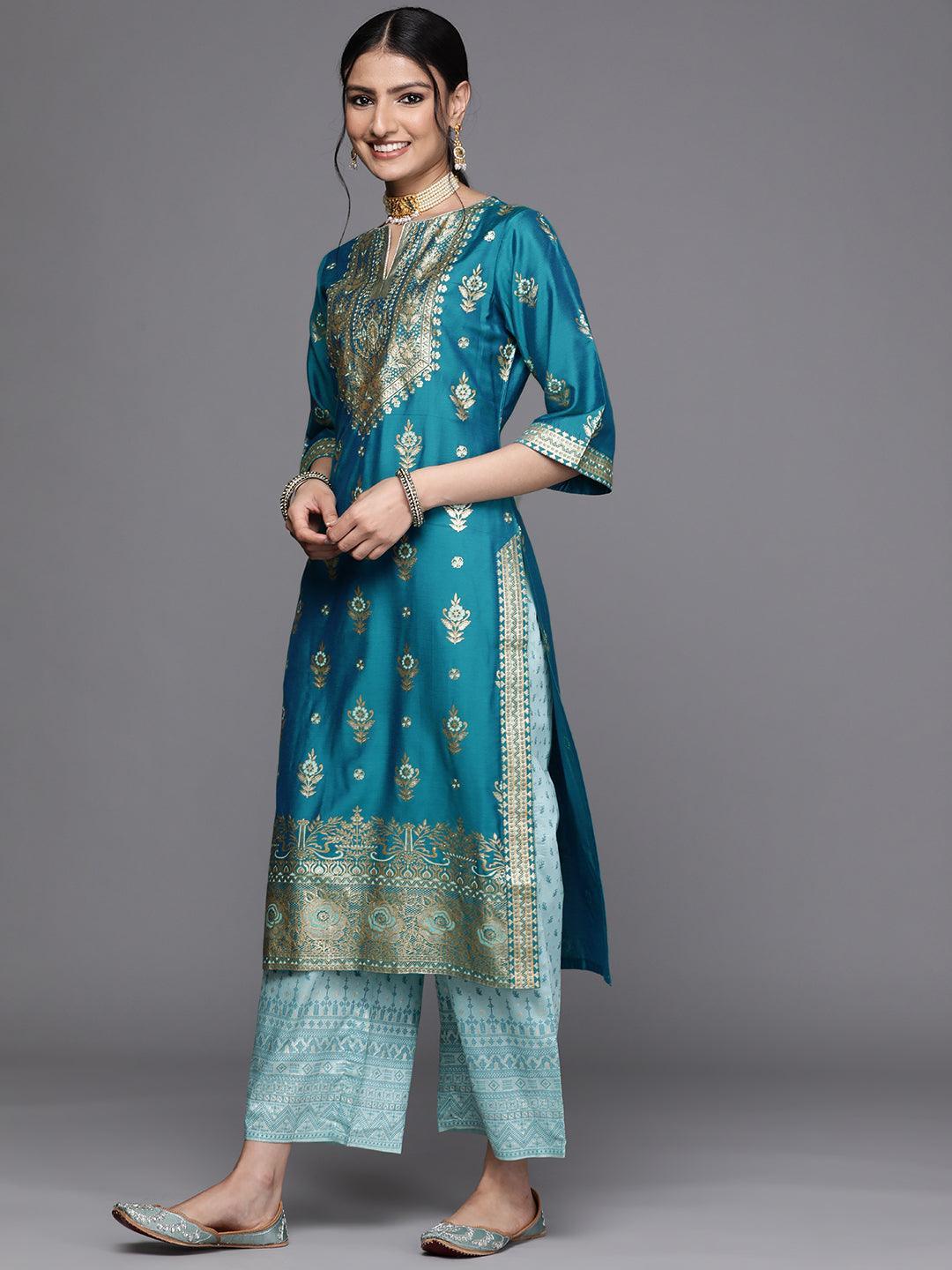 Blue Yoke Design Chanderi Silk Kurta - ShopLibas