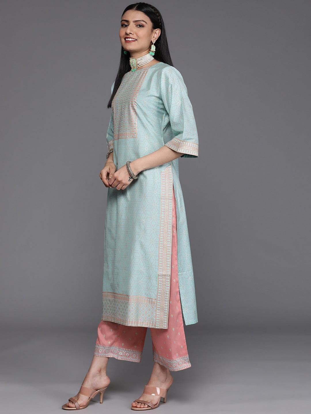 Blue Yoke Design Chanderi Silk Kurta