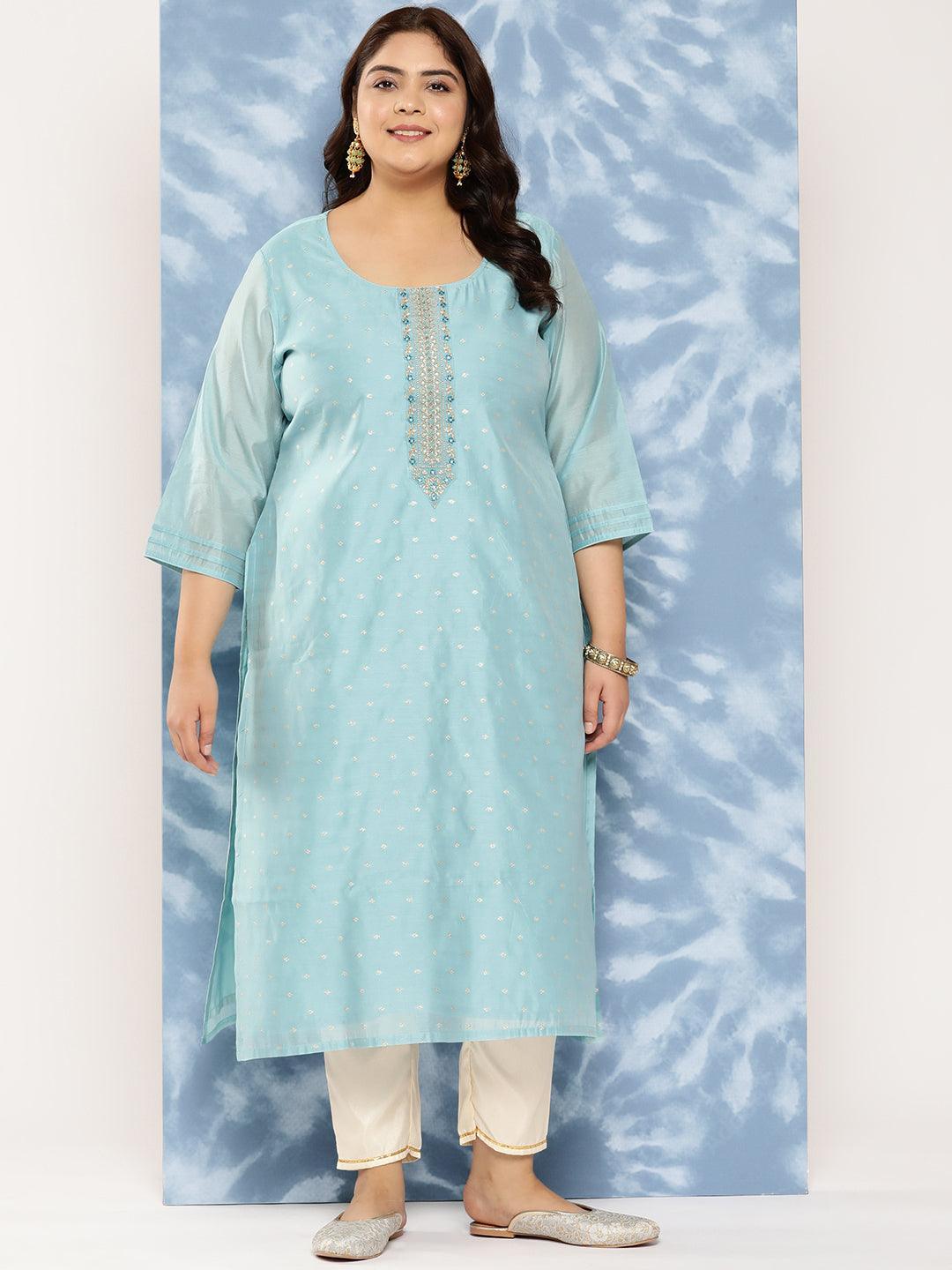 Blue Yoke Design Chanderi Silk Straight Kurta - Libas