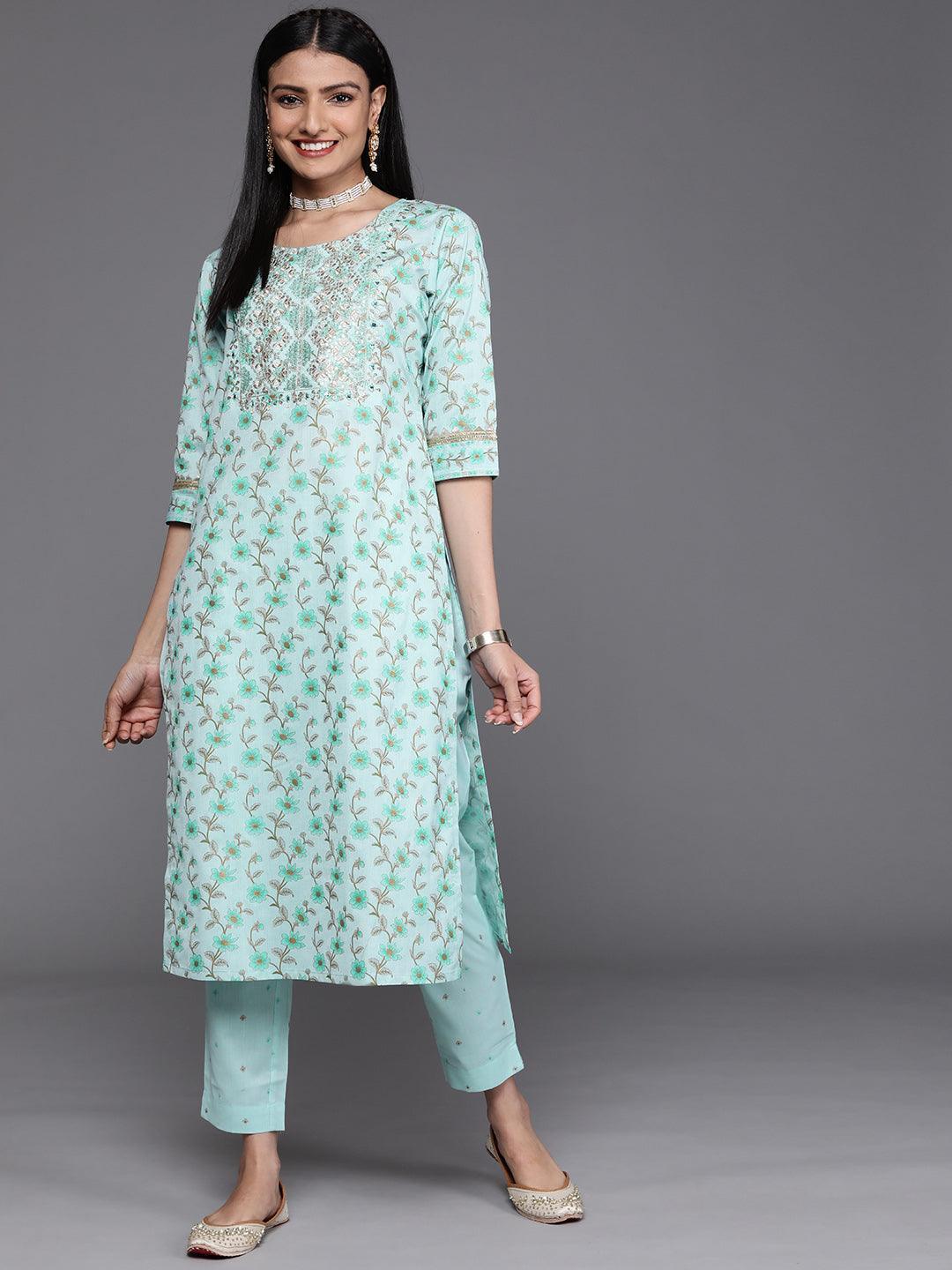 Blue Yoke Design Cotton Silk Kurta