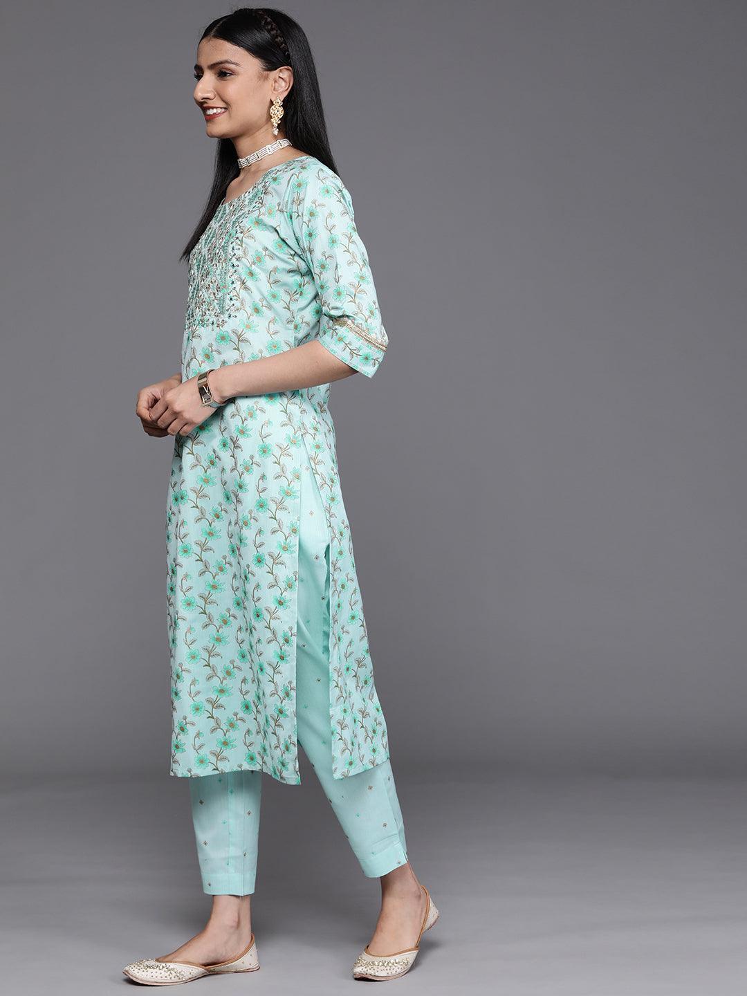 Blue Yoke Design Cotton Silk Kurta