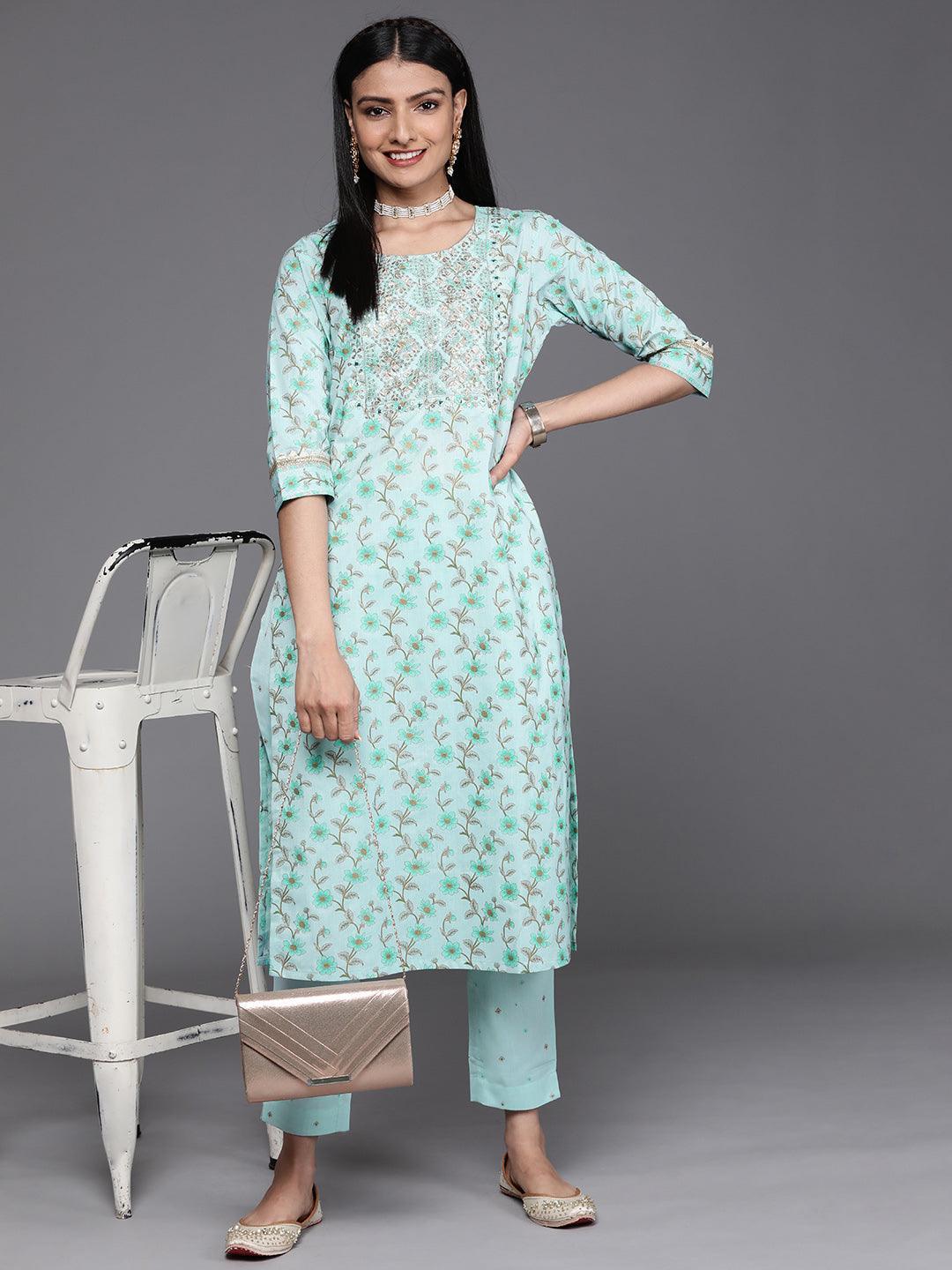 Blue Yoke Design Cotton Silk Kurta