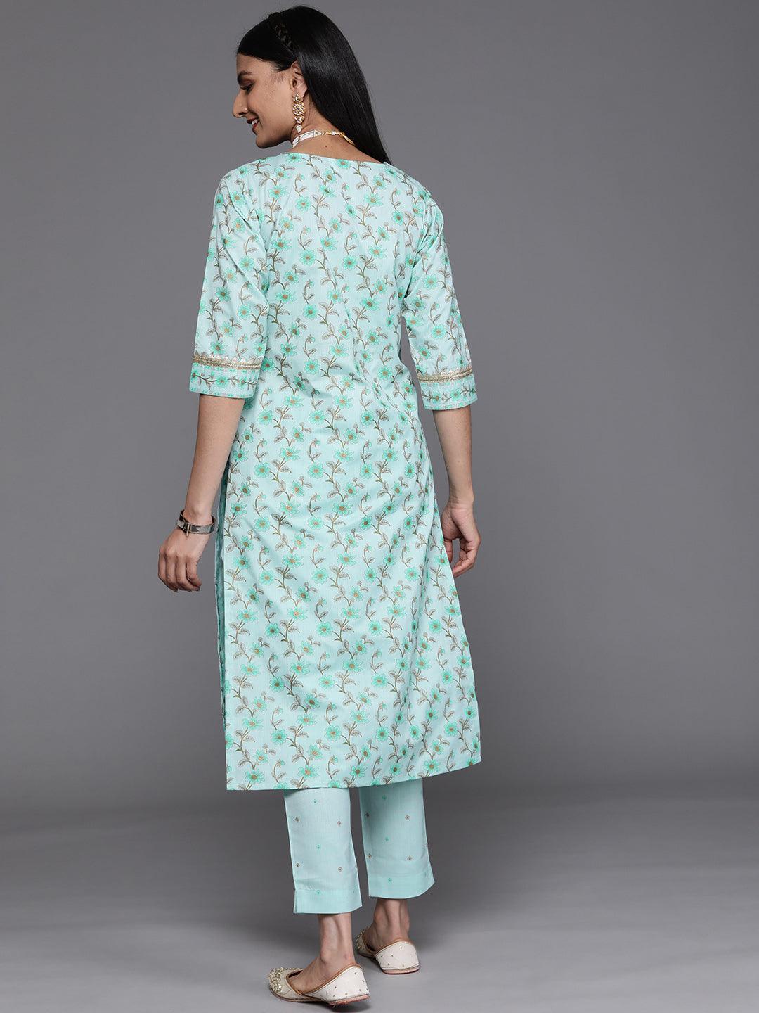 Blue Yoke Design Cotton Silk Kurta