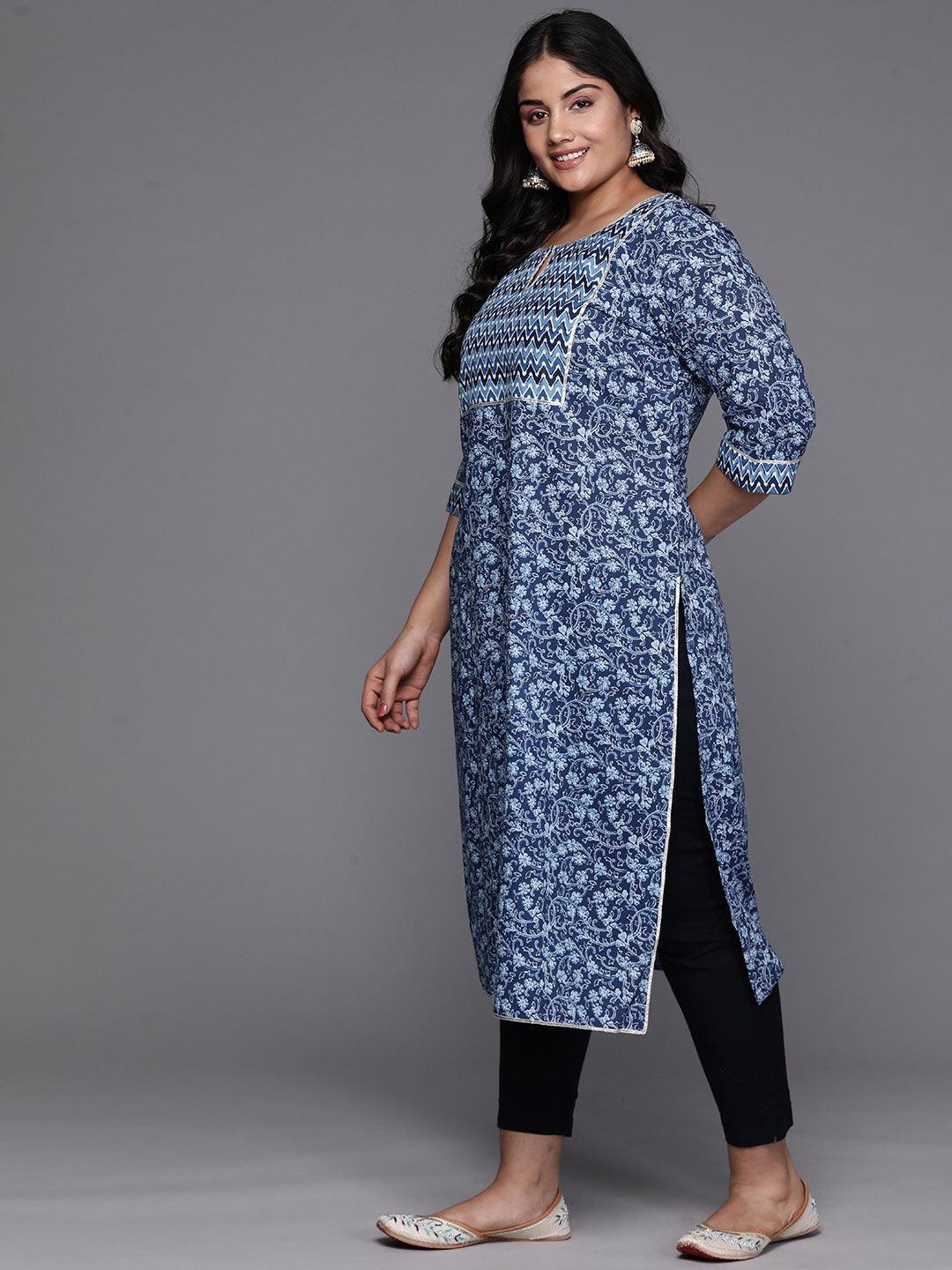 Blue Yoke Design Cotton Straight Kurta