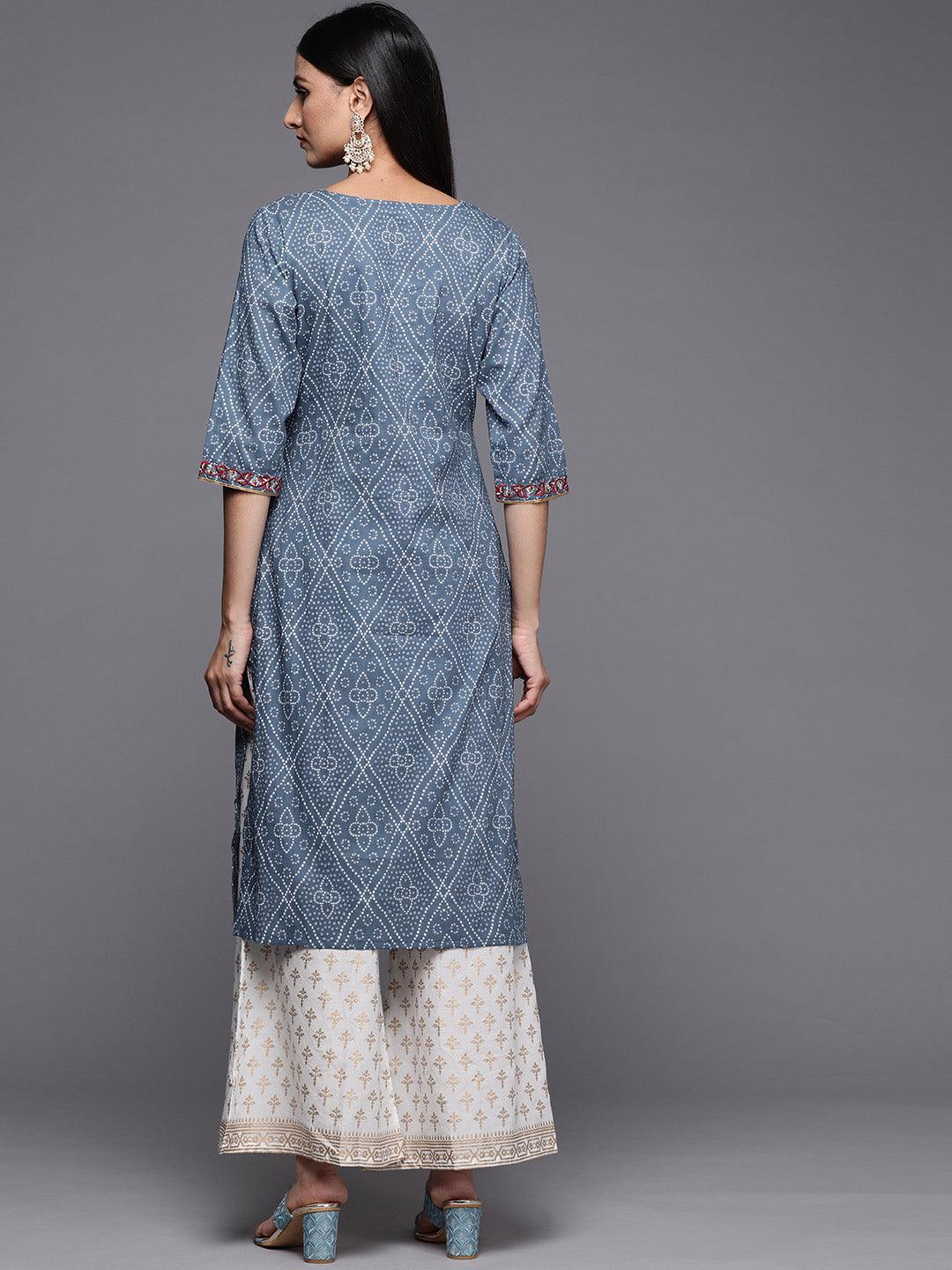 Blue Yoke Design Cotton Straight Kurta