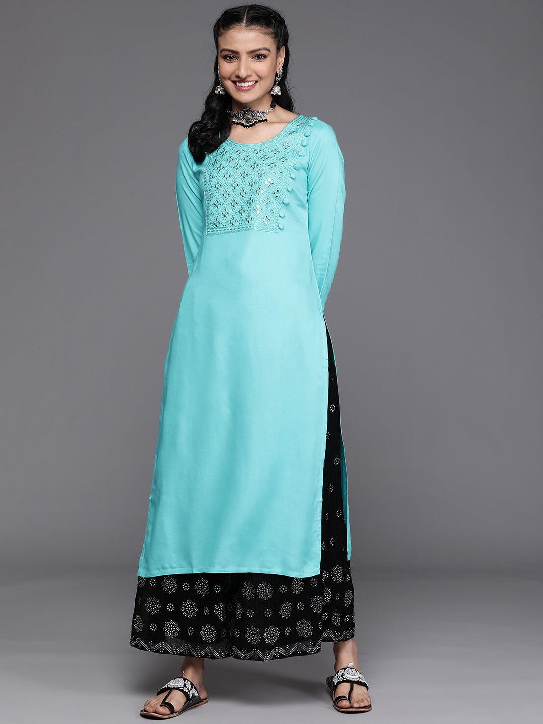 Blue Yoke Design Rayon Kurta