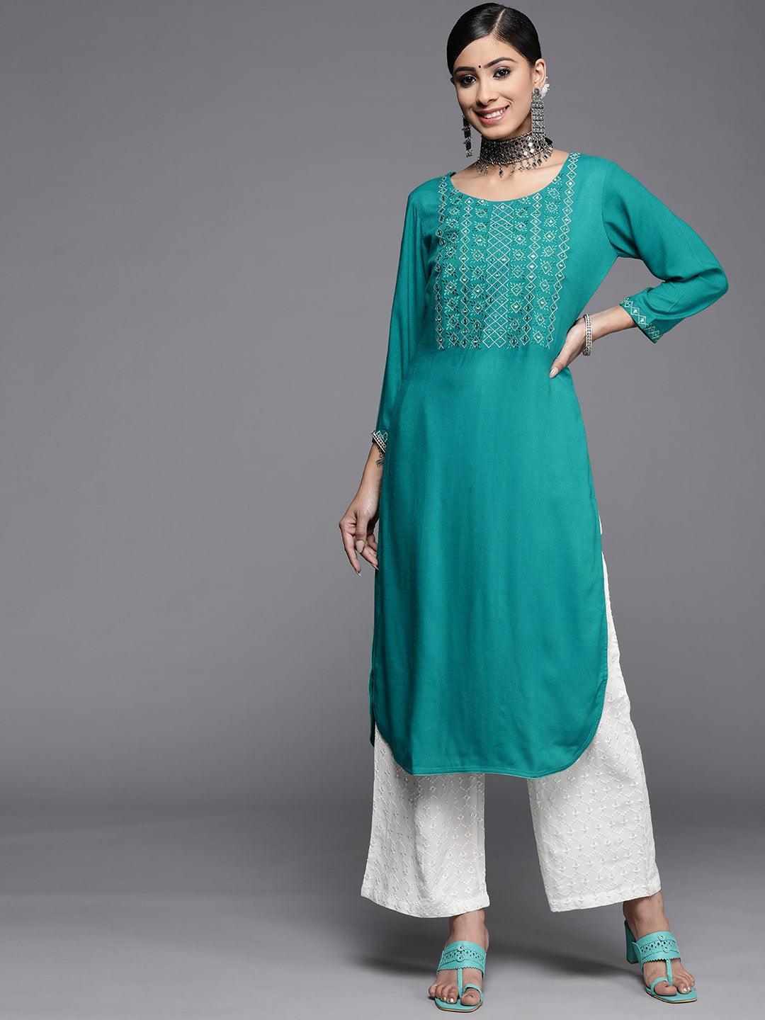 Blue Yoke Design Rayon Kurta