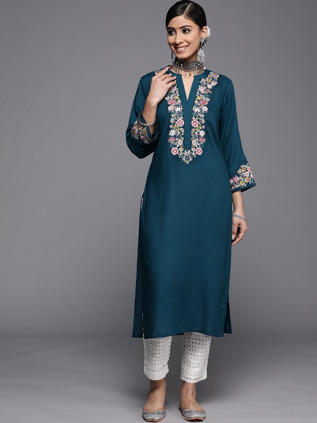 Blue Yoke Design Rayon Kurta