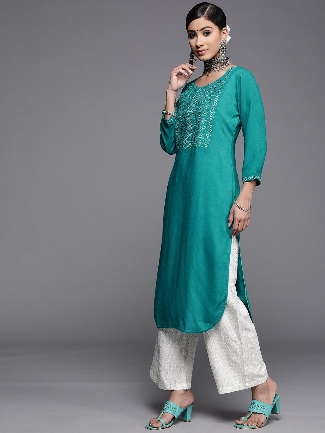 Blue Yoke Design Rayon Kurta