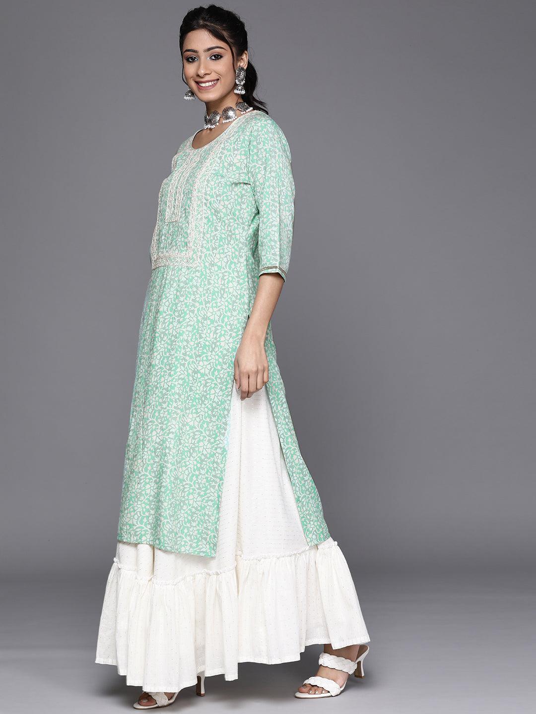 Blue Yoke Design Rayon Kurta - Libas