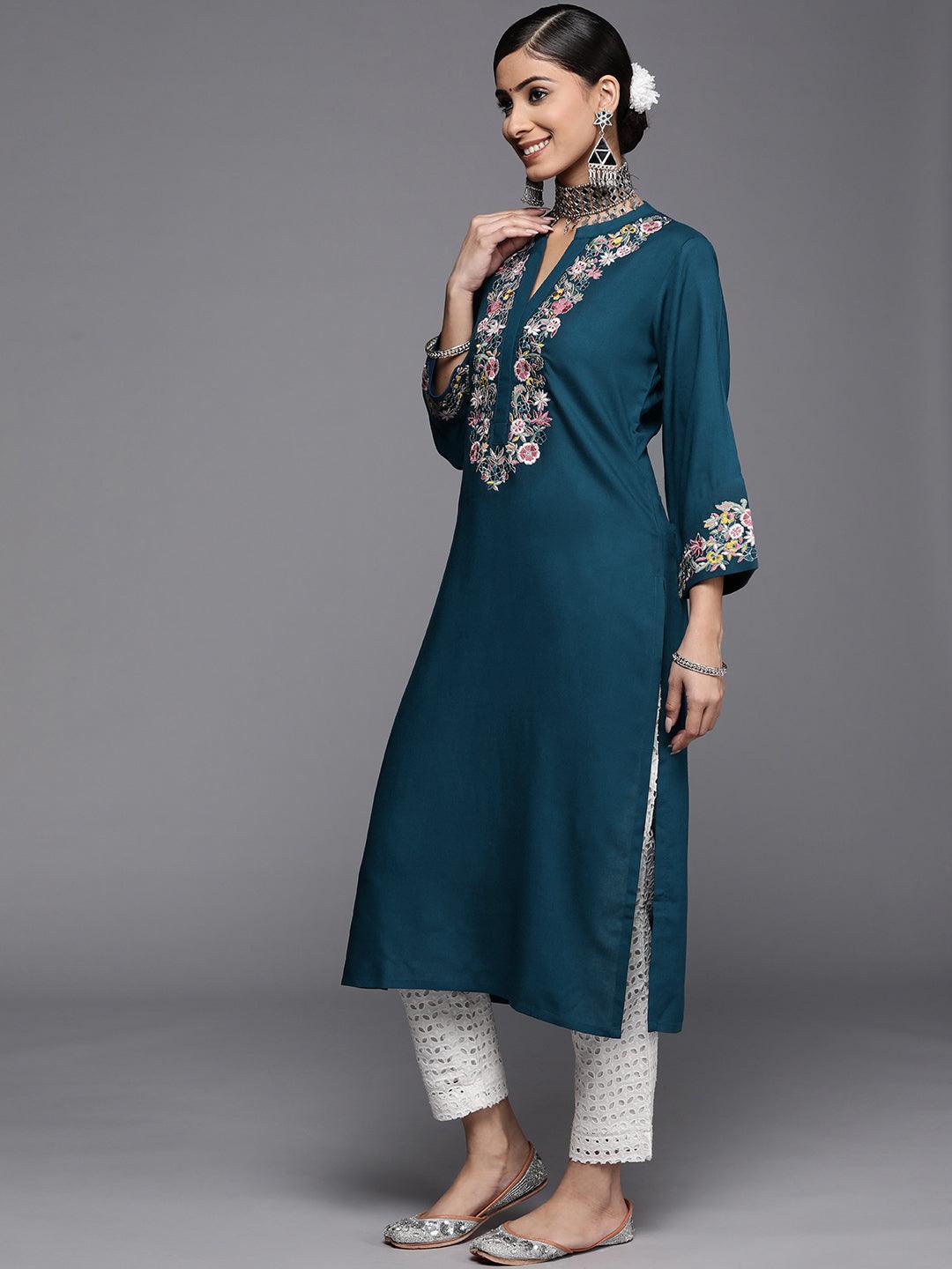 Blue Yoke Design Rayon Kurta