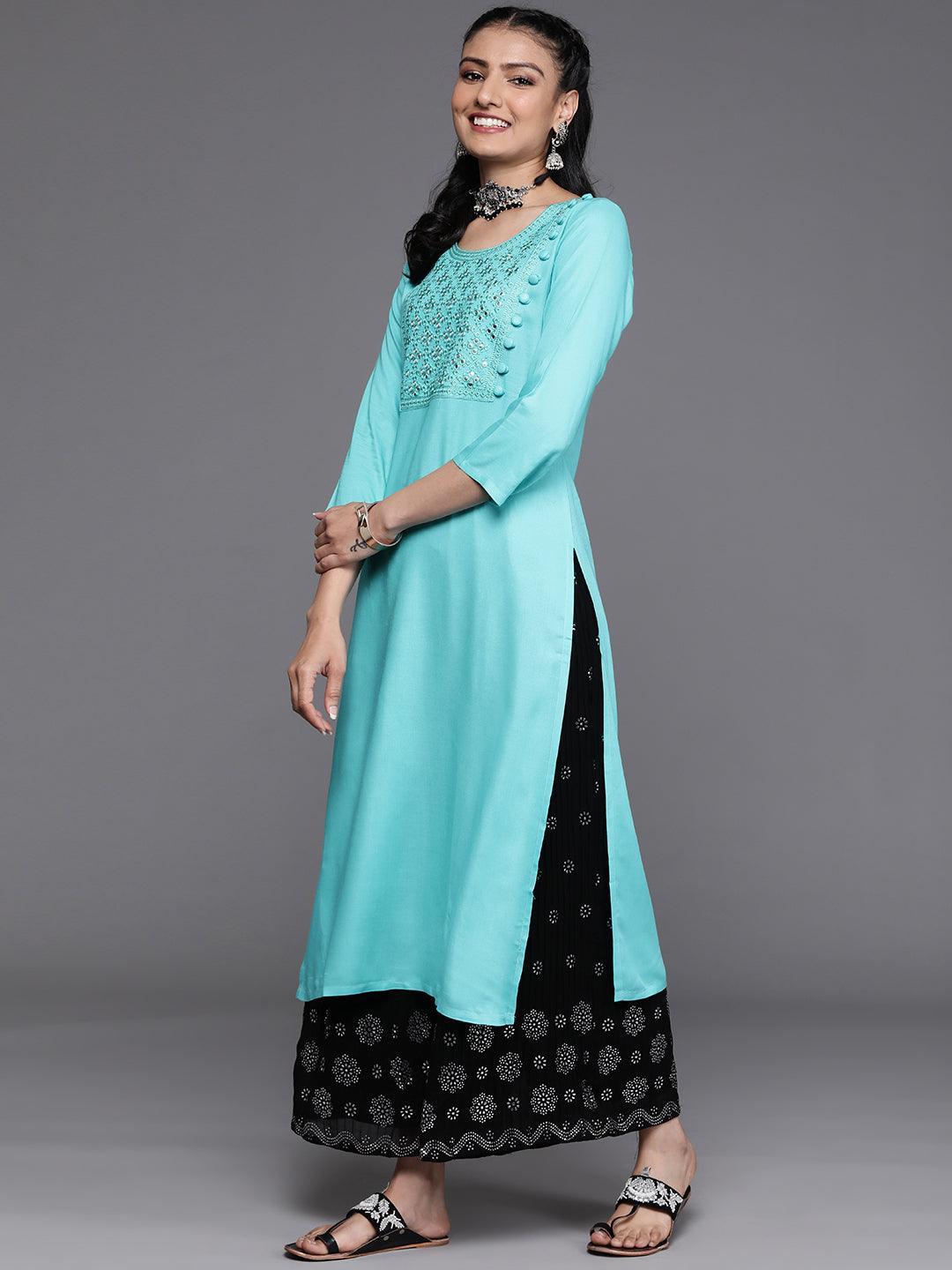 Blue Yoke Design Rayon Kurta