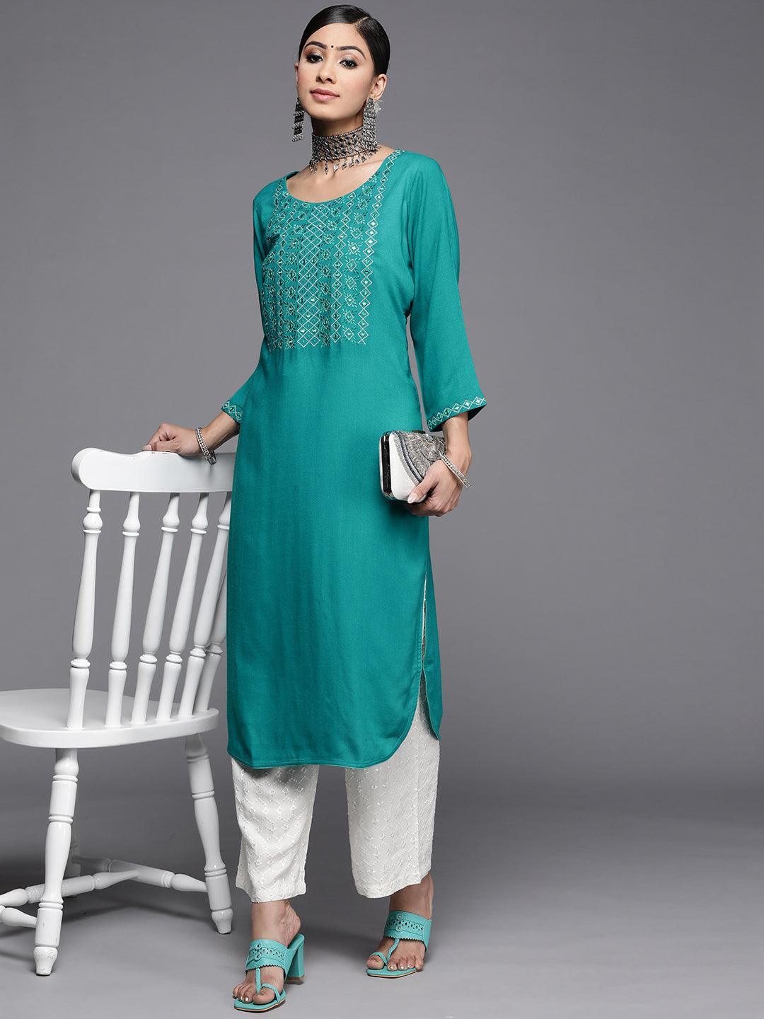 Blue Yoke Design Rayon Kurta