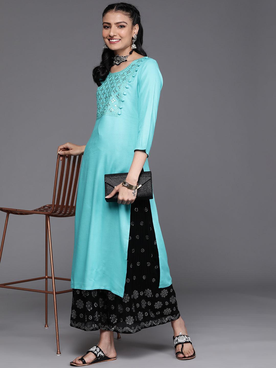 Blue Yoke Design Rayon Kurta