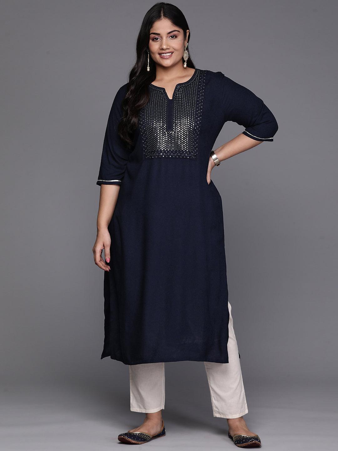 Blue Yoke Design Rayon Straight Kurta - Libas