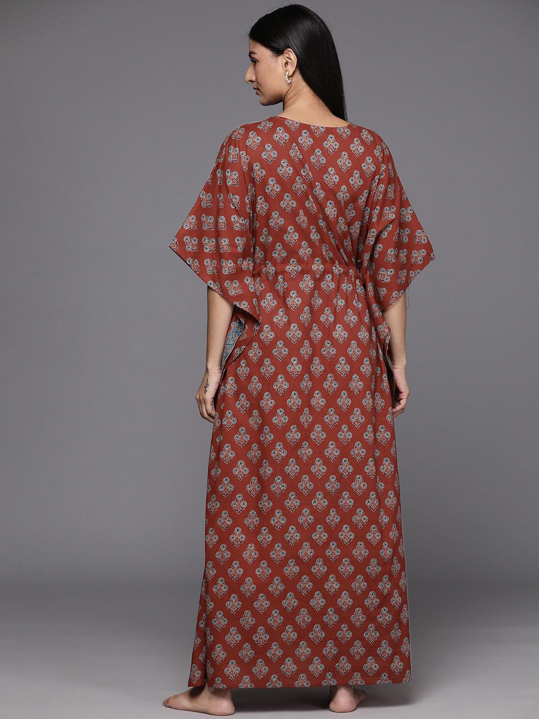 Brown Printed Cotton Night Dress