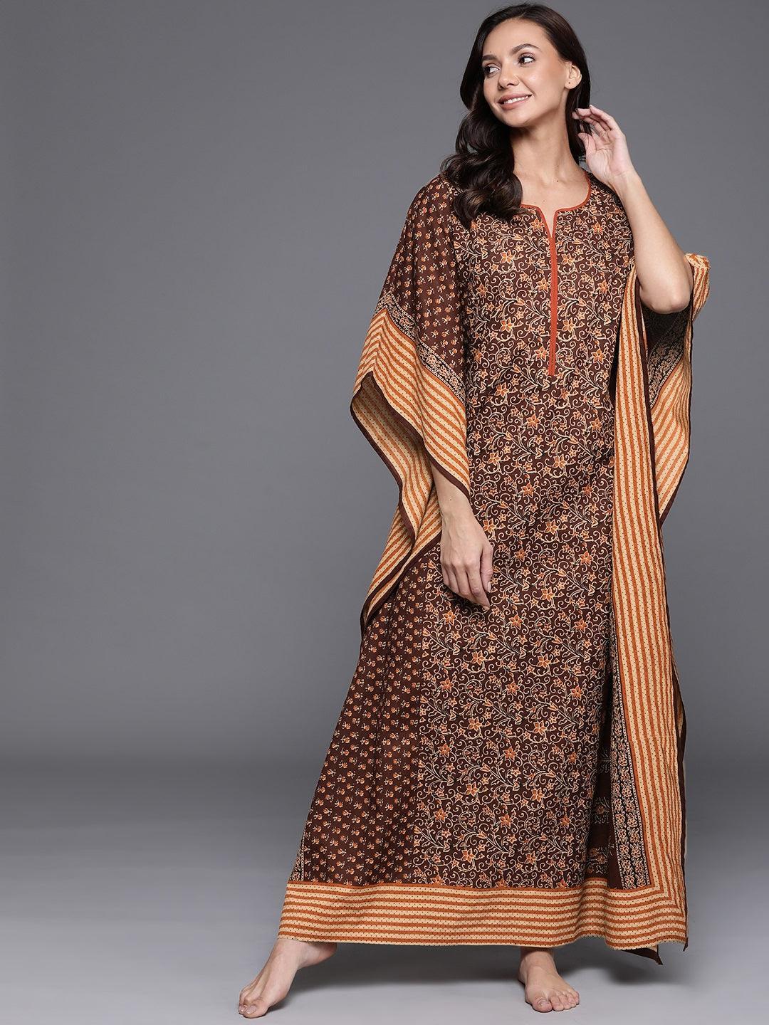 Brown Printed Cotton Nightdress