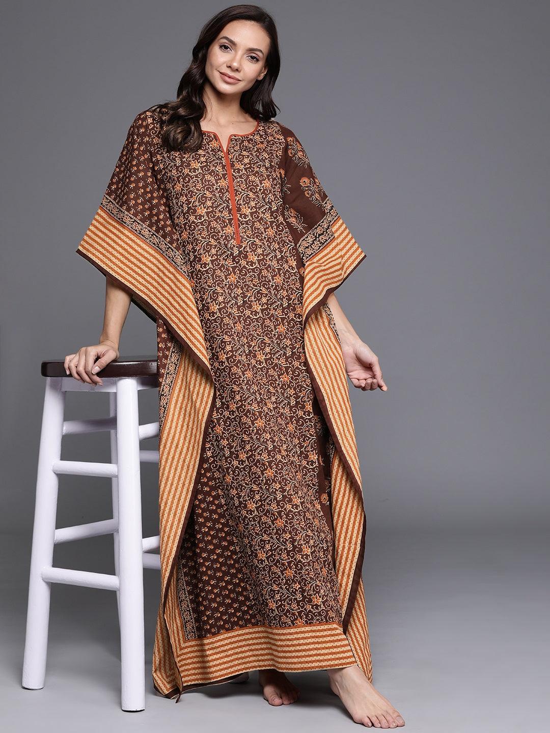 Brown Printed Cotton Nightdress