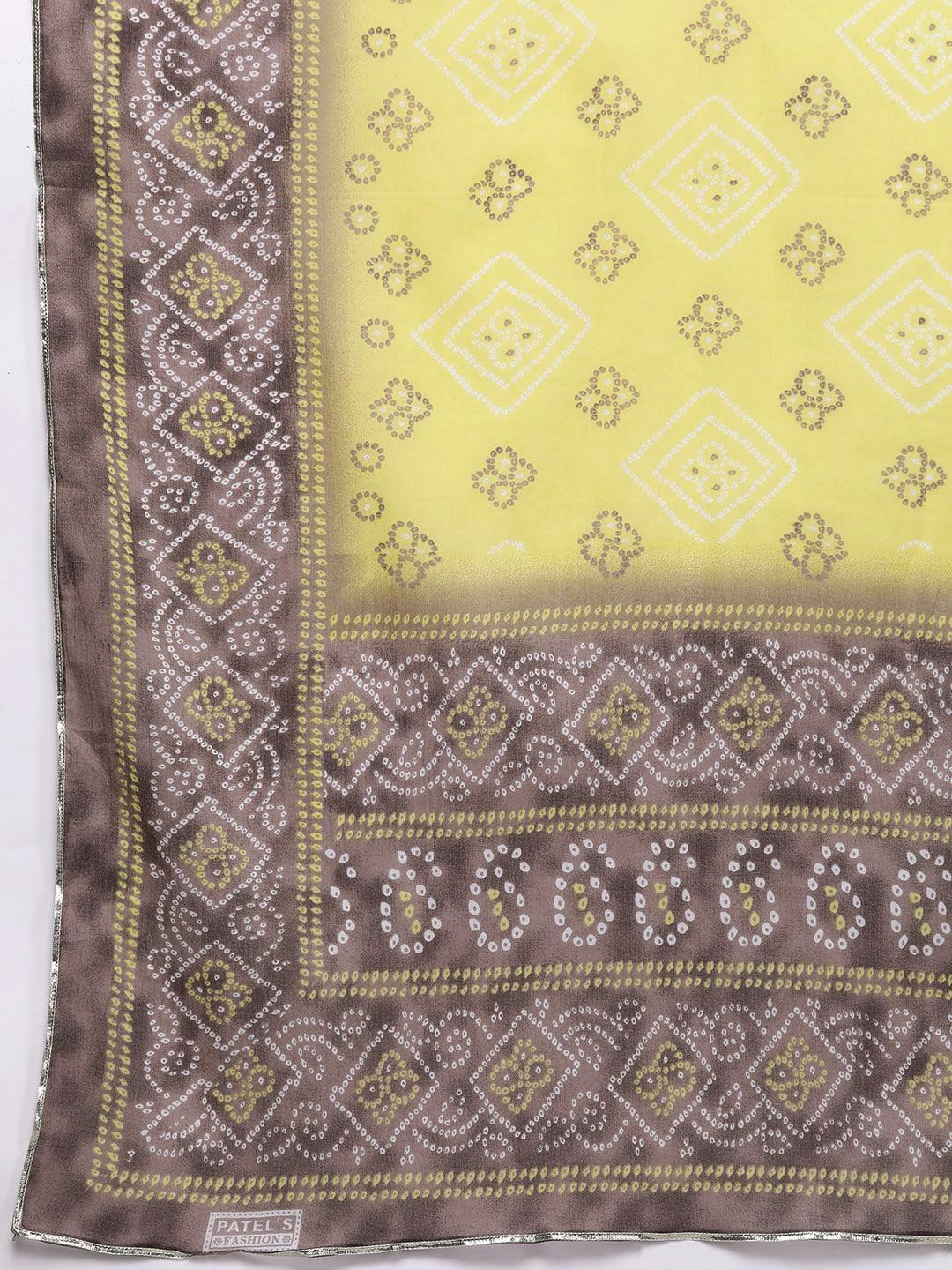 Brown Printed Cotton Straight Kurta With Trousers & Dupatta