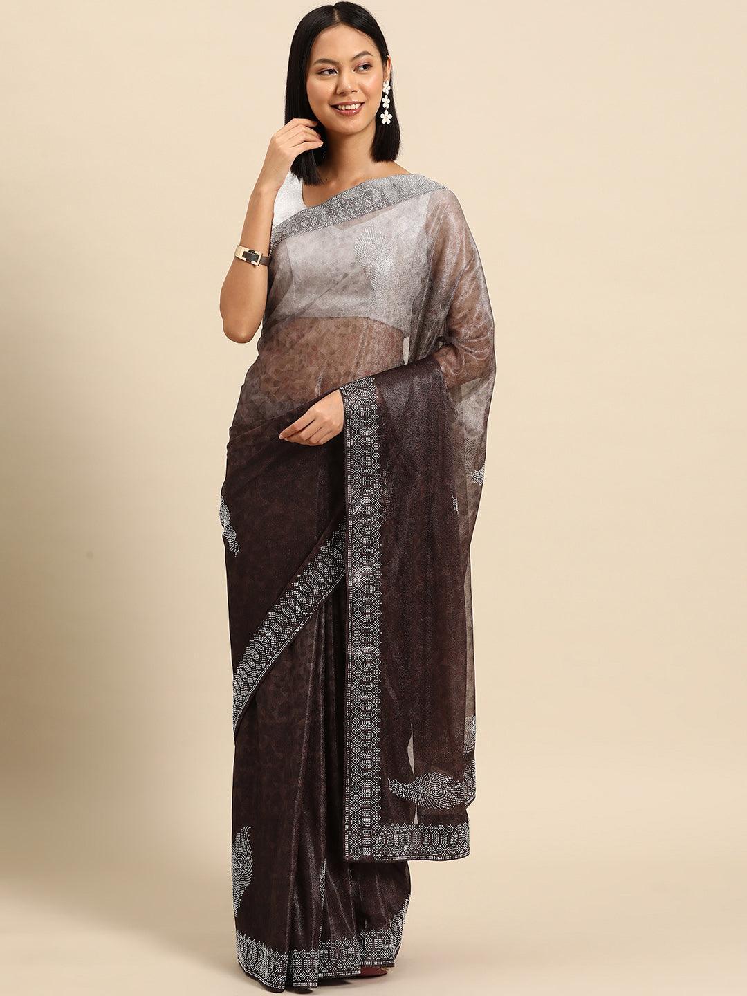 Brown Solid Lycra Saree