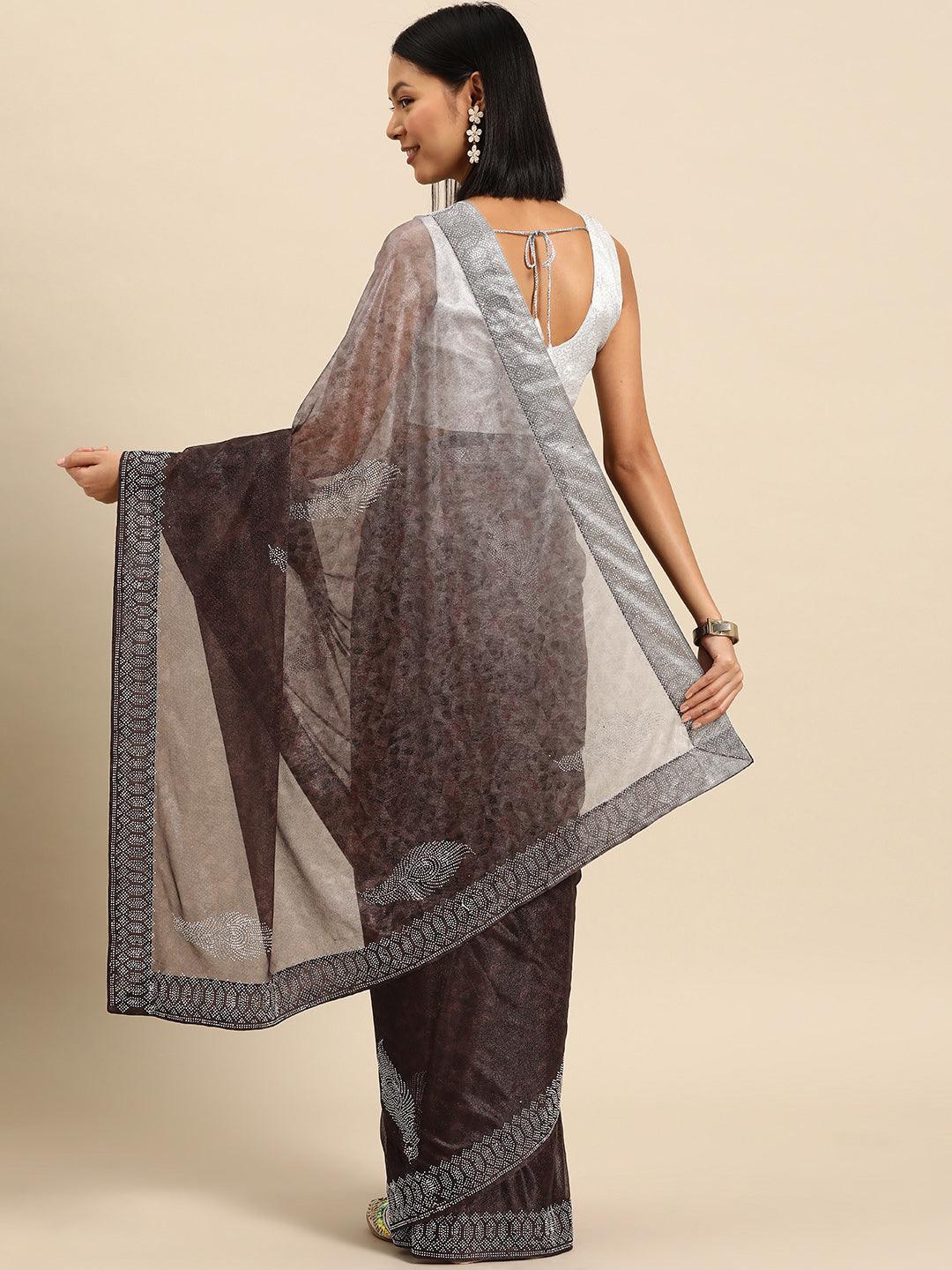 Brown Solid Lycra Saree