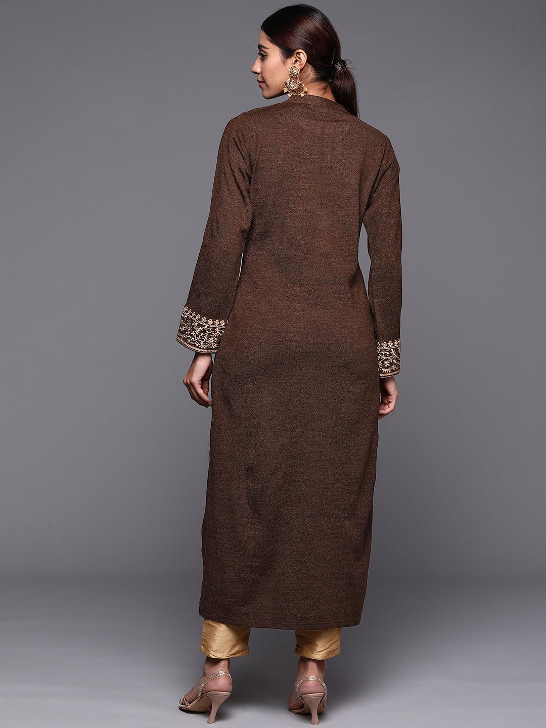 Brown Yoke Design Wool Straight Kurta